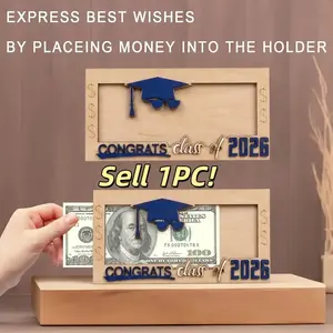 1PC Class of 2026 Graduation Money Holder, Wooden Cash Gift Box & Card Display, Unique Graduation Gift for High School & College Graduates, Graduation Party Supplies
