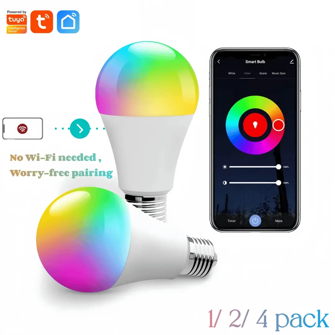 Tuya 15W Smart BLE Light Bulbs, A19 E27/26 Color Changing Adjustable Brightness Led Bulb, App & Voice Control, Smart Home Lighting, Wireless Light Bulb, Smart Led Lights, Led Dimmable Light, App Controlled Led
