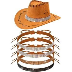 4 count Bling Rhinestone Hat Band Cowboy Hatband Adjustable Cowgirl Hat Belt Western Style  for Women Men