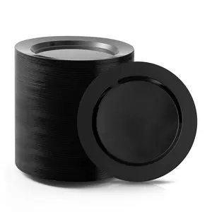 100PCS Black Plastic Dessert Plates, Premium Hard Disposable Plates for Party, Wedding