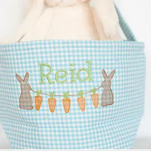 Kids Gingham embroidered easter basket