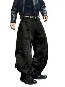 Men's Baggy Ripped Stacked Flared Denim Jeans - Polyester-Cotton-Viscose Pants, Plain Loose Streetwear Menswear for Daily Wear, Stacked Flared Jeans