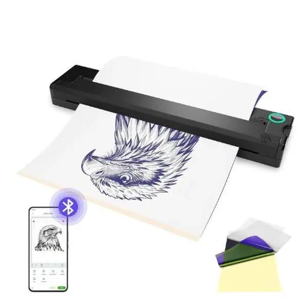 A41 Wireless Tattoo Stencil Printer - Portable Thermal Printer with Bluetooth & USB for Smartphone/PC, 30 Free Stencil Papers & USB-C Cable Included, Professional & Beginner Friendly