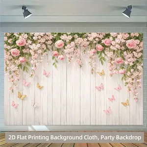 Flower Butterflies Fluttering Theme Soft Polyester 1-Piece Backdrop Banner, 2D Flat Printing Durable Cloth, Photography Background for Photo Booths, Multi-Size Indoor/Outdoor Party Celebrations