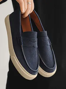 Men's Suede Loafers, Breathable Slip-On Shoes, Anti-Slip Durable Sole, Lightweight Comfortable Daily Wear Footwear, Casual Slip On, Low Top Loafers