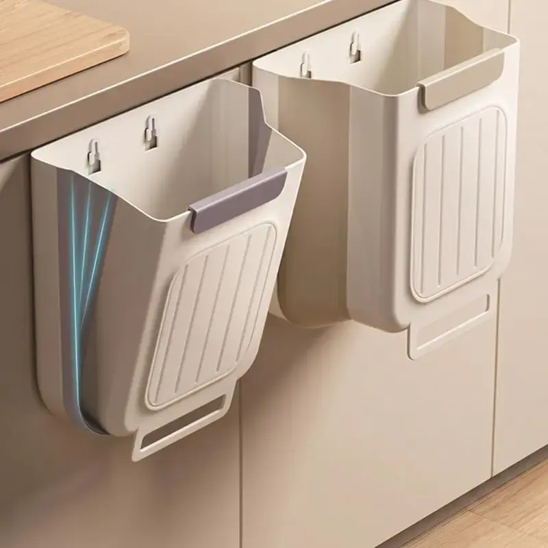 11L Collapsible Hanging Kitchen Trash Can - Garbage Storage Containers, Small But Spacious, Freestanding, Without Batteries, Space-Organizing Home Bin with Support Feet, Fits Cabinet Doors & Drawers