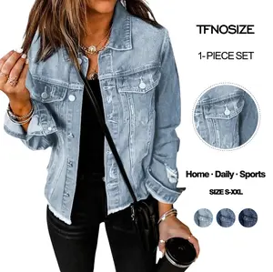 TFNOSIZE Women's Casual Ripped Denim Jacket, Vintage Washed Boyfriend Style Denim Jacket, Casual Bohemian Washed Coat, Fashionably Distressed Torn Lapel Long-Sleeve Denim Jacket Top 2026 Spring Summer Autumn Fashion Daily Outfit