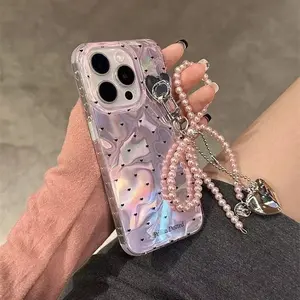 Heart Pearl Beads Case For Samsung Galaxy S25 S24 Ultra S23 S22 Ultra S21 S20 FE A16 A55 A35 A15 A56 A23 Phone Cover Cases
