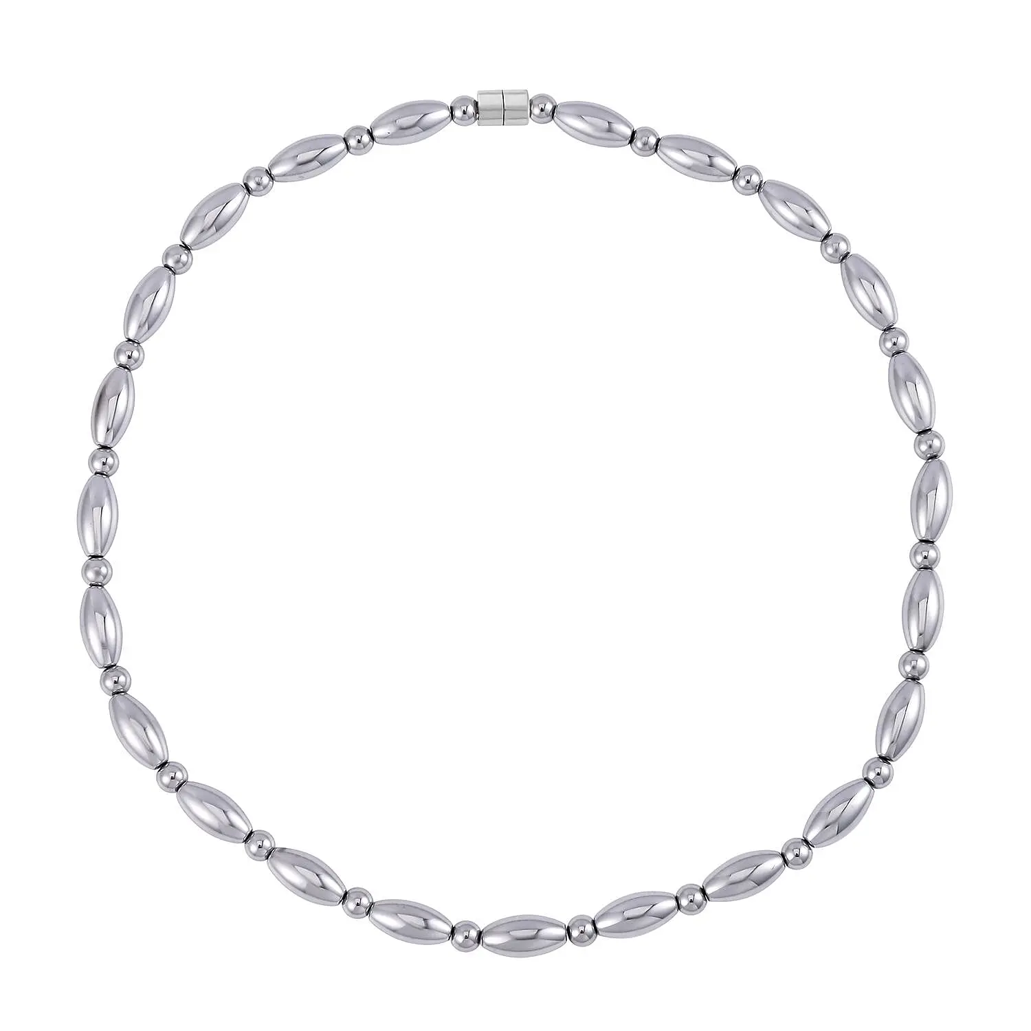 Silver Color Hematite Beaded Necklace 20 Inches in Silvertone 369.50 ctw