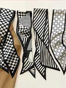 4pcs Set Elegant Black & White Silk Scarf And Floral Pattern Headband, Versatile For Daily Life, Vacation, School, College And Other Occasions, Autumn/Winter Headwear, Women Headscarf, Soft Headband, Women Scarf Fashion Hair Accessories Women Hair Band