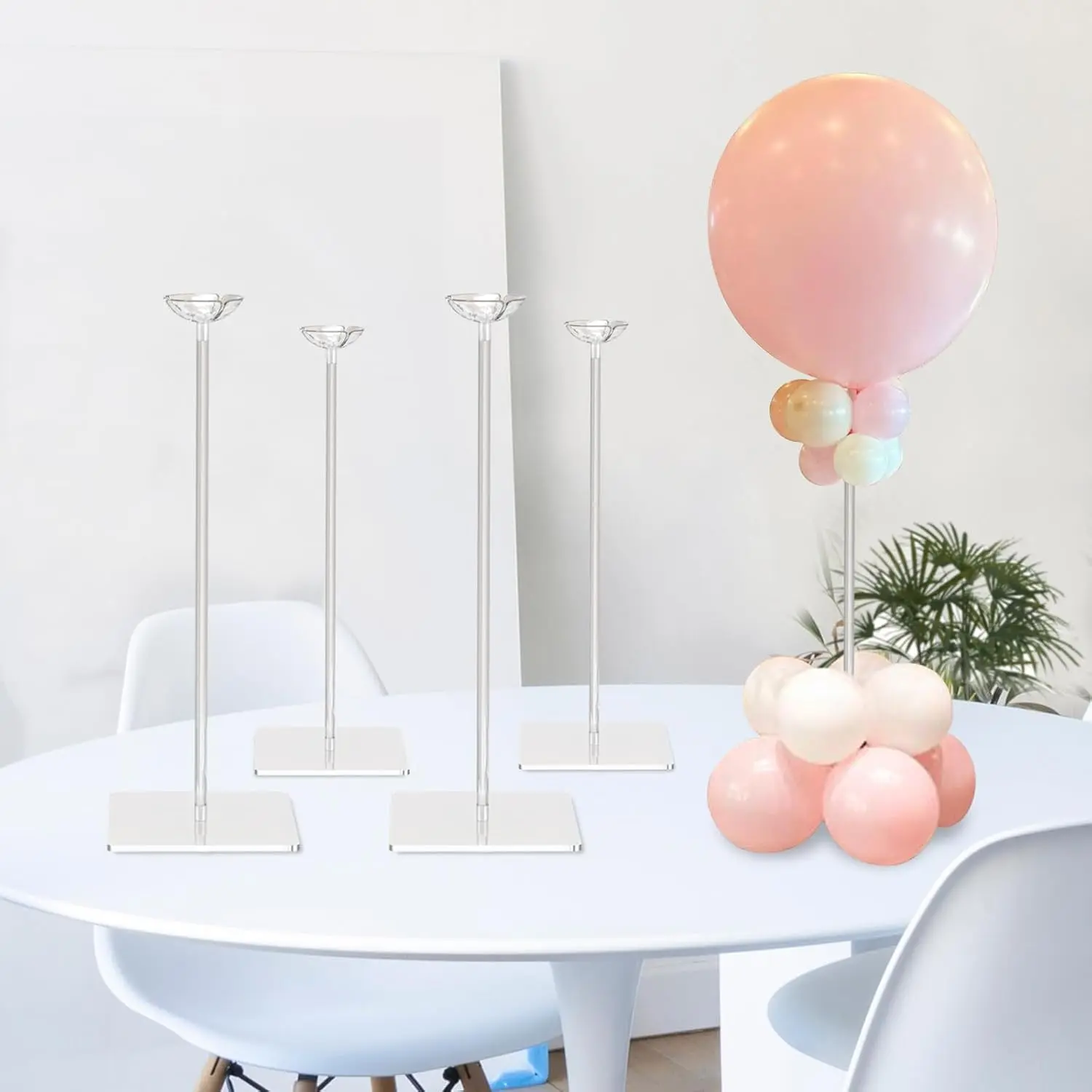 15.75/23.6 Inch Clear Acrylic Balloon Table Centerpiece Stand, Set of 4 Reusable Balloon Holder Decor for Birthday Wedding Baby Shower Party