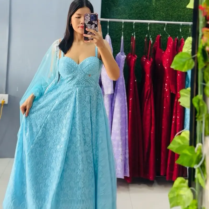 Sky blue Chikankari Anarkali set