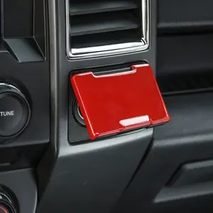 Central Electrical Outlet Power Socket Cover Trim for Ford F150 2015-2020, ABS Material Carbon Fiber Look Chrome Red Car Interior Cover, Automotive Interior Sticker Decal Truck Decals