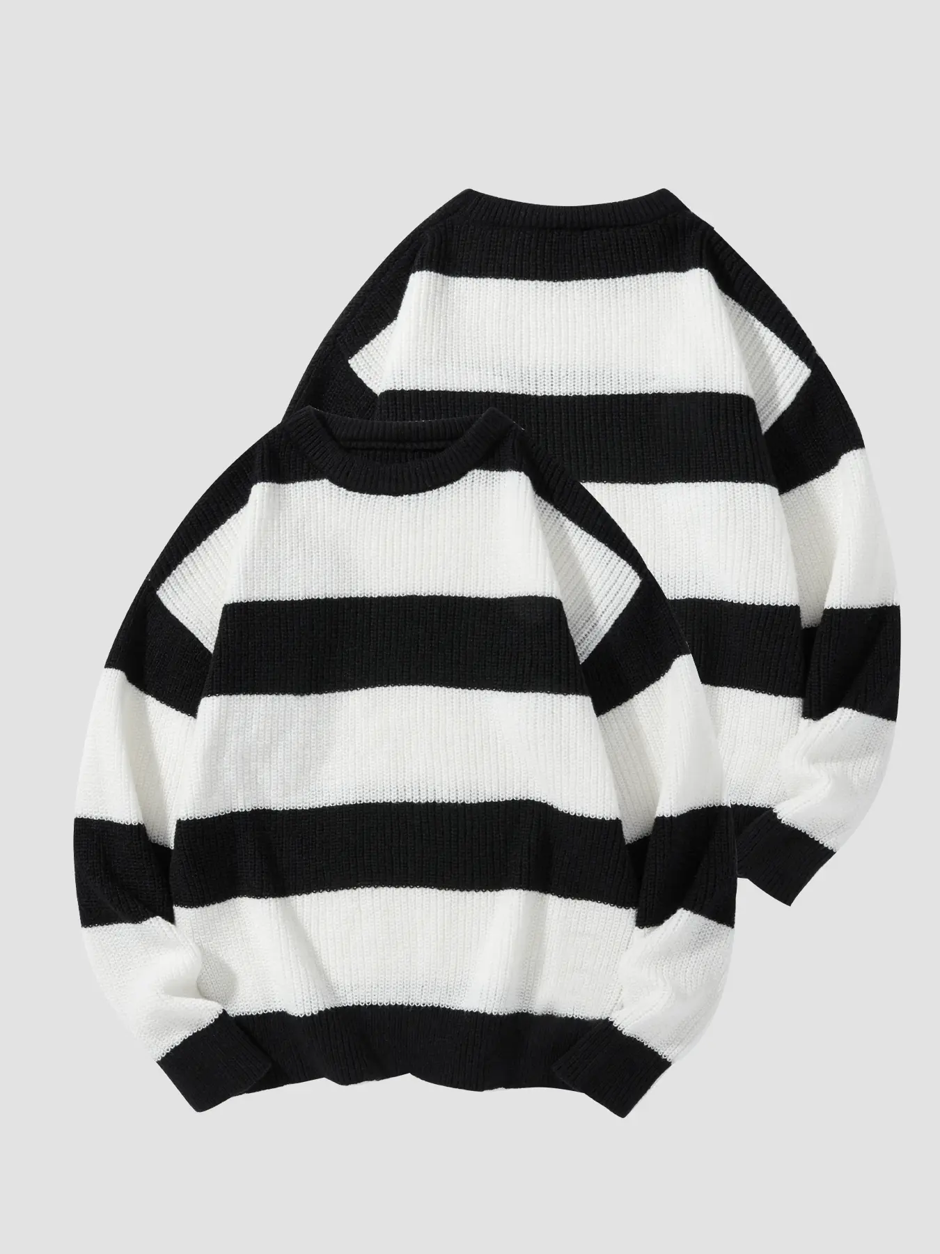 Men's Colorblock Striped Polyester Sweater, Stylish Loose-Fit Drop Shoulder Knit Top with a Crew Neck for Fall & Winter, Chic, Knitting, Casual, Fashion