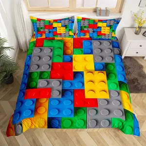 Construction Colorful Comforter Cover,3D Building Blocks Duvet Cover,Brick Bed Set,Rainbow Gradient Quilt Cover（Zipper Closure）,No Comforter