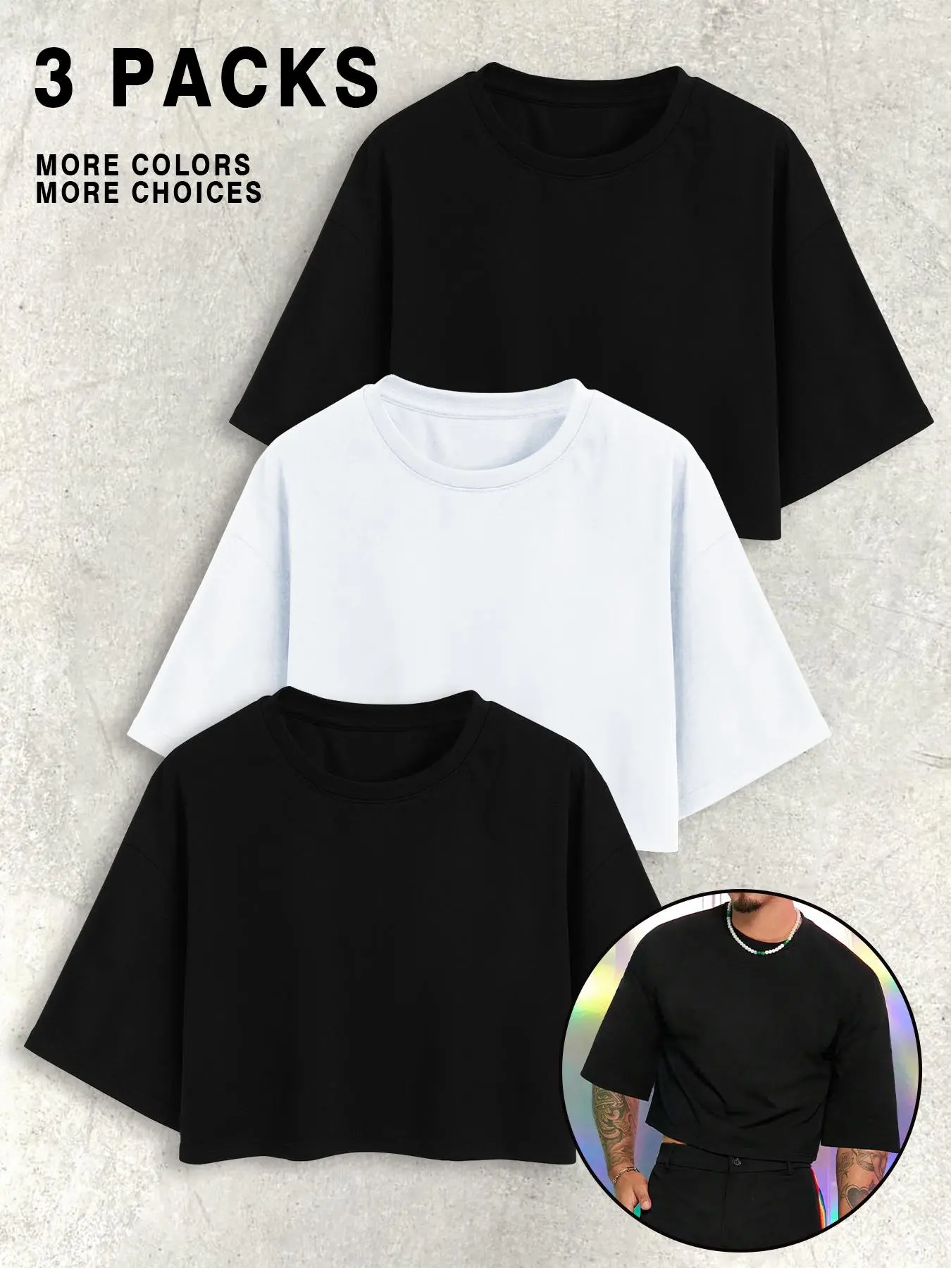 Men's Solid Color Crop Tee, Casual Comfy Loose Short Sleeve Round Neck T-shirt for Daily Wear, Men's Top for All Seasons, Streetwear, Tropical, Menswear