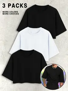 Men's Solid Color Crop Tee, Casual Comfy Loose Short Sleeve T-shirt for Daily Wear, Men's Top for All Seasons, Tropical