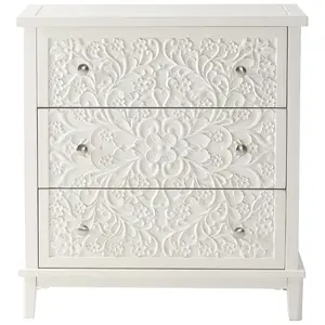 COZAYH 3-Drawer Flower Motif Dresser for Home & Bedroom, Fully Assembled, White