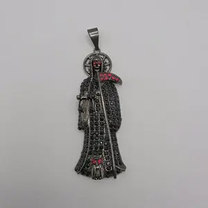 THE GRIM REAPER/La Santa Muerte fashion pendant gold-plated black color 3"inches NO CHAIN Bladenecklace Rhinestone Decor Charm Rhinestone Decor Cross
