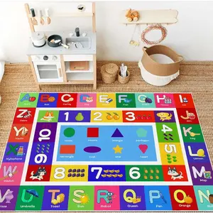 Kids Educational Alphabet Number Shape Flannel Area Rug - Colorful ABC 123 Learning Mat with Cartoon Animals & Fruits, Non-Slip Soft Play Rug for Nursery & Playroom #EducationalAlphabetRug #ABC123ShapeMat #NurseryLearningDecor #KidsPlayroomCarpet