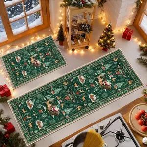 Christmas kitchen mat, Christmas rug，2Pcs non-slip kitchen rug set, green Christmas pattern Floor Mat Set, soft comfortable foot mat, machine washable easy to clean, Christmas gift, suitable for kitchen Dining Room floor bedroom living room