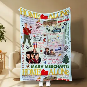 Home Alone themed Christmas blanket featuring Kevin, Wet Bandits, pizza, battle plan, and iconic quotes. Cozy, soft, and festive, perfect for holiday décor, movie nights, or as a fun Christmas gift for family, friends, and fans of the classic film. tiktok