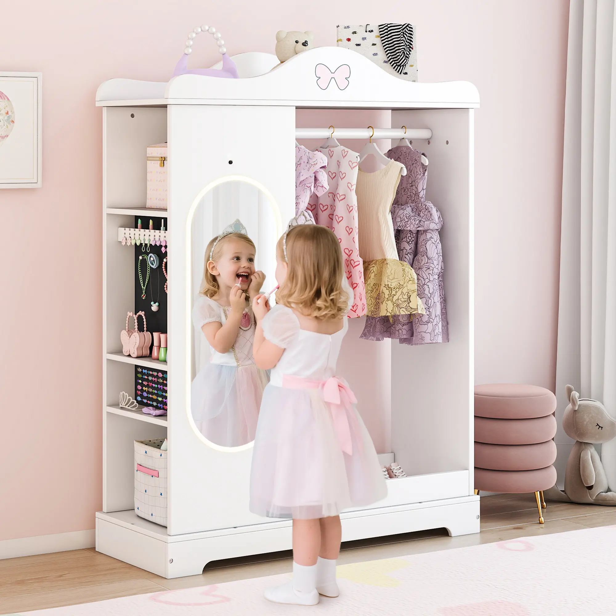 Topwin Multifunctional Girl's Storage Cabinet with LED Mirror
