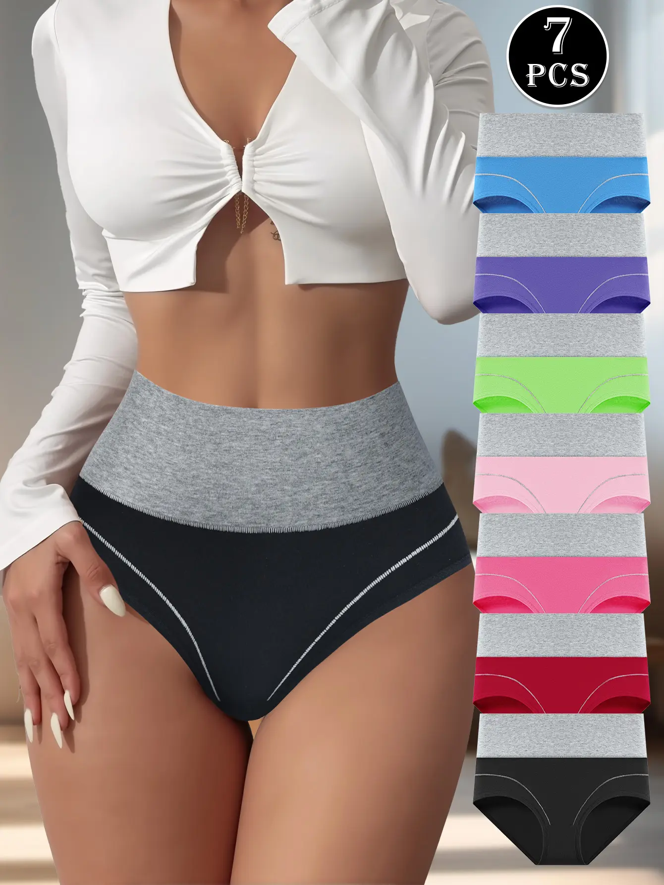 Hotcom Women's Plus Size High Waisted Basic Panties, Comfortable Breathable Activewear in Assorted Colors, 4-7 Pieces Pack, Athletic