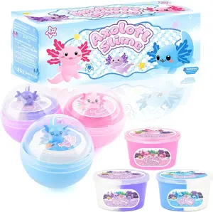 Mother Day Gift Axolotl Slime Kit 3 Pack – Pink Clear Slime, Butter & Cloud Slime for Kids Ages 8-12, Soft & Stretchy Sensory Toys, Party Favors, Goodie Bag Stuffers, Birthday Gifts for Girls and Boys