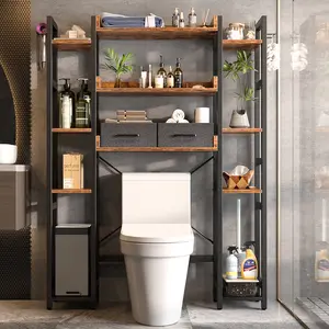 Over The Toilet Storage with 2 Drawers,11 Tier Bathroom Organizer with Adjustable Shelf,Freestanding Space Saver Storage Rack with 4 Hooks