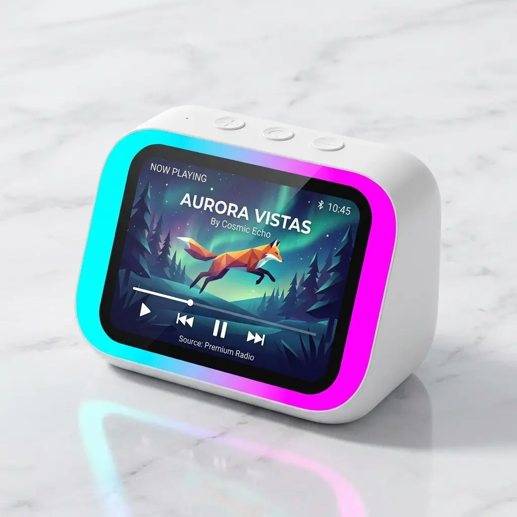Hi-Fi Stereo Smart Speaker, Complete Functions of Bullet Screen, Lyrics, Weather, Alarm Clock, AI Voice, Custom Wallpaper and Phone Call