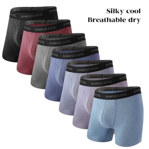 BAMBOO COOL Men's 4A 7A S M L Bamboo Viscose Boxer Briefs, Soft Breathable 4 Pack Underwear, Moisture-Wicking and Tagless, Gift for Boyfriend, 7B, 4B