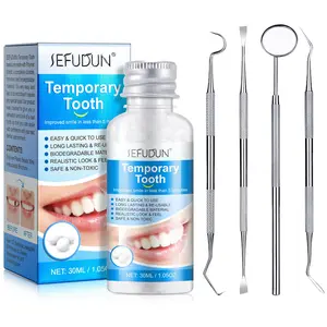 Temporary Dental Repair Kit, 1 Bottle Tooth Repair Particles + 4 Tools, Pliable Tooth Repair Beads, Home Solution for Denture Replacement, Moldable Dentures