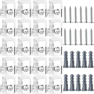 20 Sets of Mirror Holder Clips Kit, Clear Plastic Mirror Mounting Clips Crystal Mirror Hanging Hardware Frameless Mirror Hanging Kit with Screws for Wall and Fixed Mirror Box Door