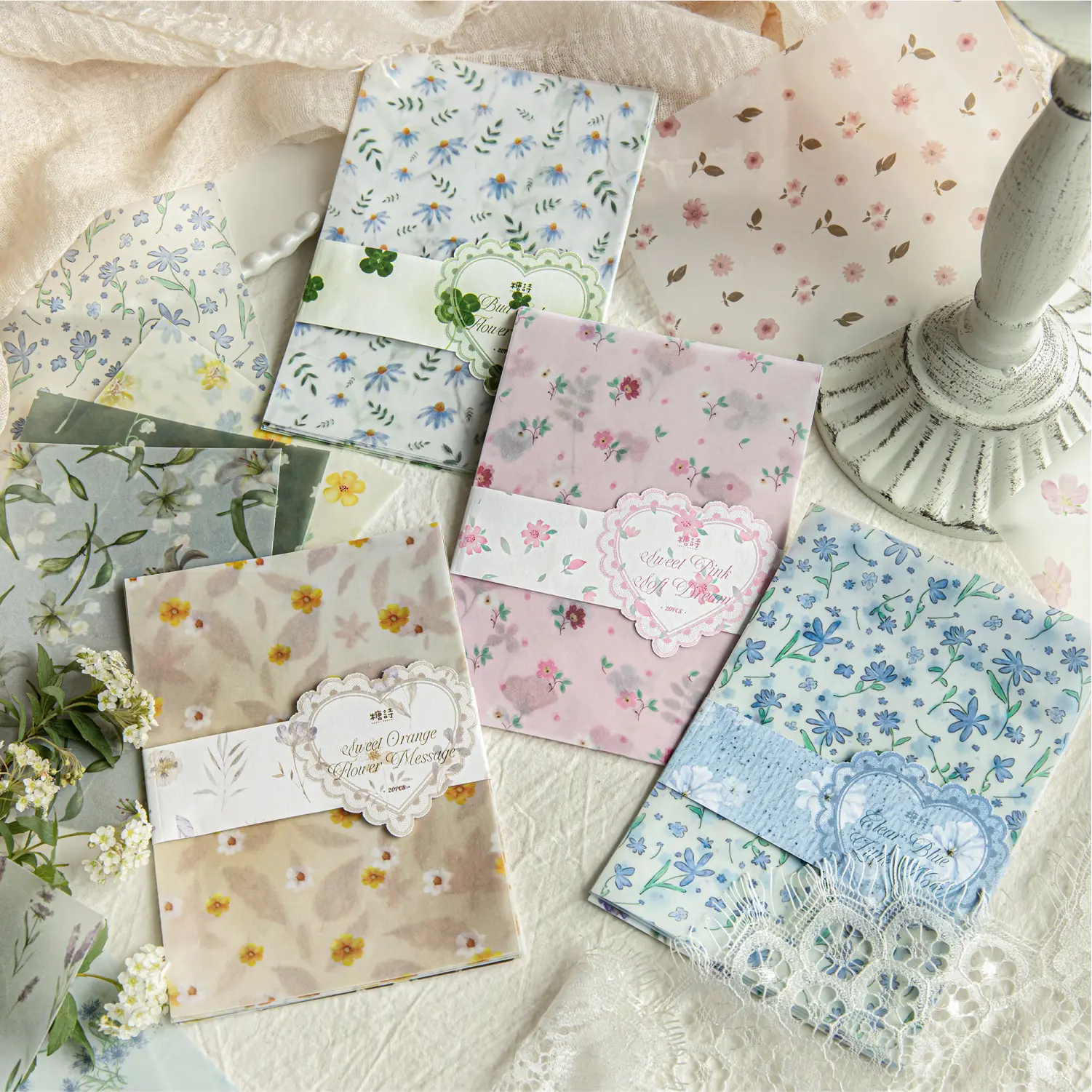 80 Pcs "Komachi Flower Garden" Fresh Floral Decorative Craft Paper (3.93in x 5.51in) - Scrapbooking Supplies, DIY Material for Junk Journals, Itabag Backgrounds