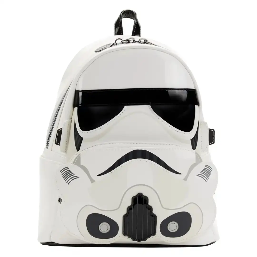 Star Wars Stormtrooper Faux Leather Mini Backpack, Collectible Bag with Lenticular Art of Princess Leia, Chewbacca & R2-D2, Collectibles, Everyday Carry, 9" W X 10.5" H X 4.5" D, Debossed, Enamel Zipper Charm, Reveals Characters, Stormtrooper Design
