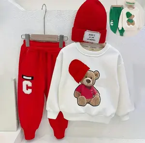 Ready Stock 4-7Y Toddler Kid Christmas Bear 3-Piece Outfit Set Cute Hat Bear Sweatshirt, Pants & Knitted Beanie, Stylish & Cozy for Festive Celebrations S224072912