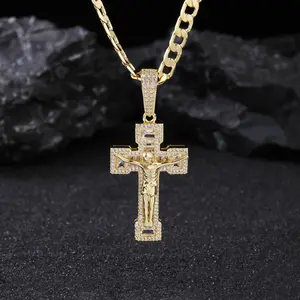 Pyrexta Jewelry 14K Real Gold-Plated Cross Necklace for Men and Women,Advanced Nanotech Tarnish-Free Cuban Chains with Jesus Crucifix Pendant,24'' long,Christain Religious Jewelry Gift