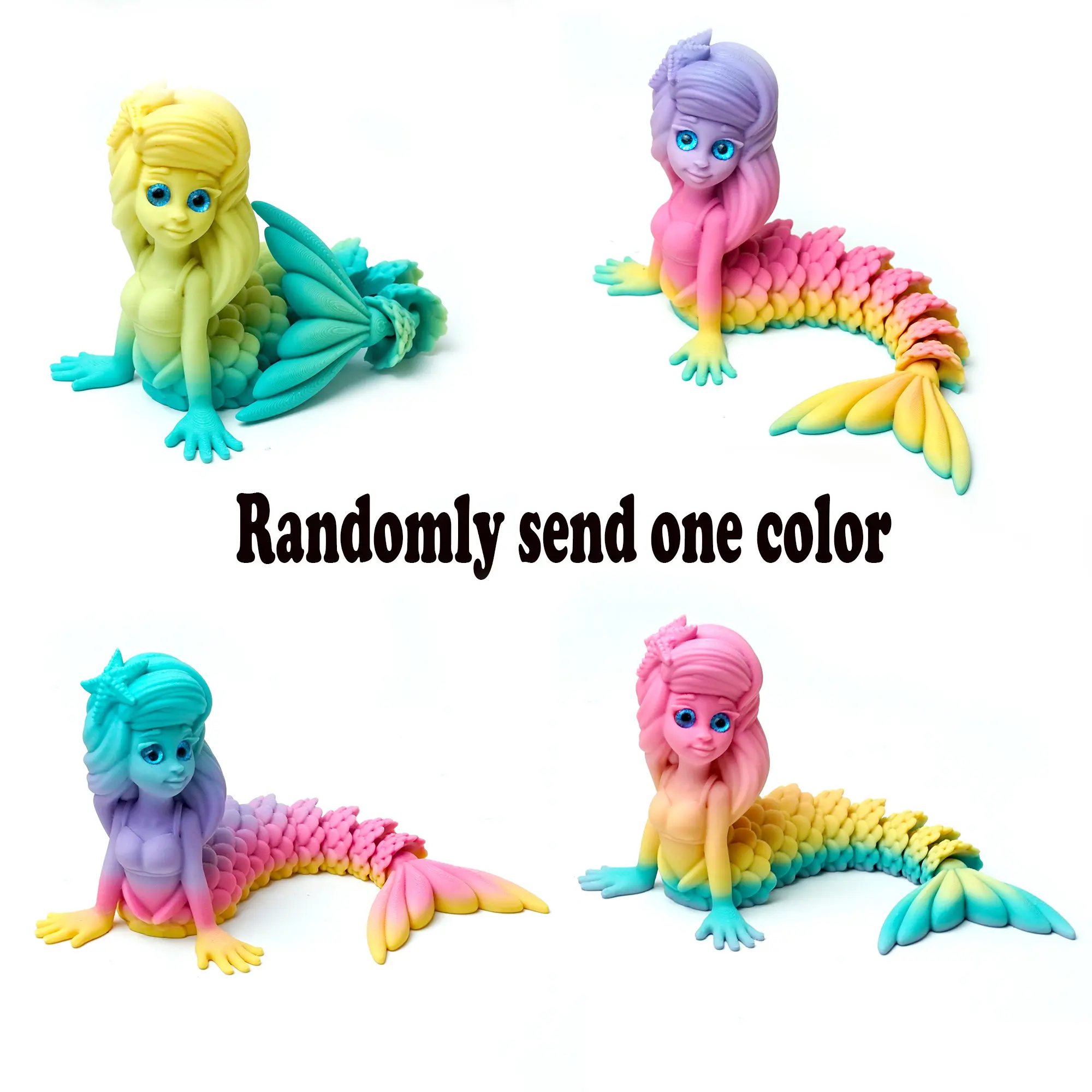 3D Printed Mermaid Model Toys - Articulated Animal Figurines with Flexible Joints, 3D Decor Ornaments for Home & Office Desk, Holiday Surprise Gifts