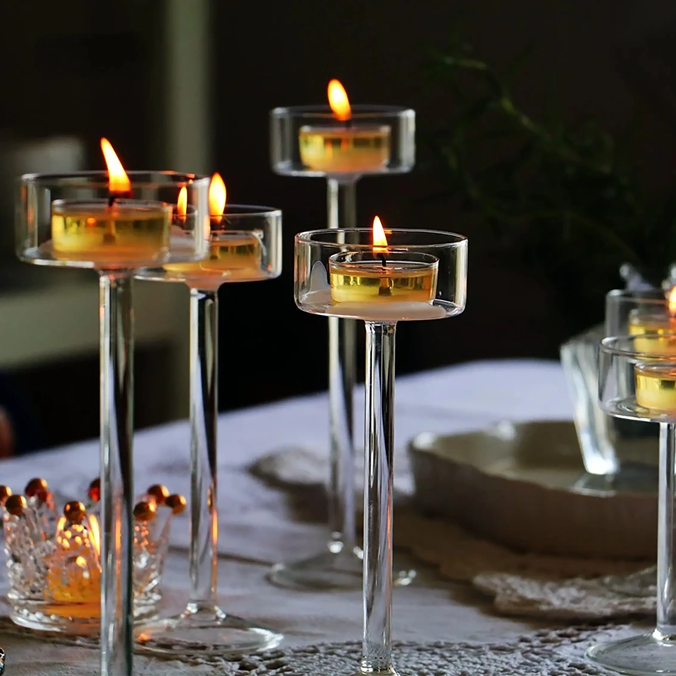 High Pole Glass Candle Holder Set of 3, Candlestick, Transparent Color Festival Candle Holders, Home Wedding Decor, Decoration Items, Valentine's Day Hanukkah