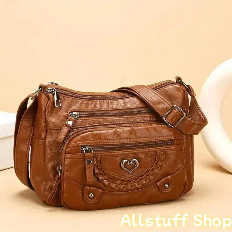 Women's Chic Crossbody Bag in Genuine Leather, Quilted Heart Pattern Purse with Multiple Pockets and Adjustable Strap, Fashionable Versatile Purse, Adjustable Crossbody Bag, Accessories For Women, Shoulder Bags
