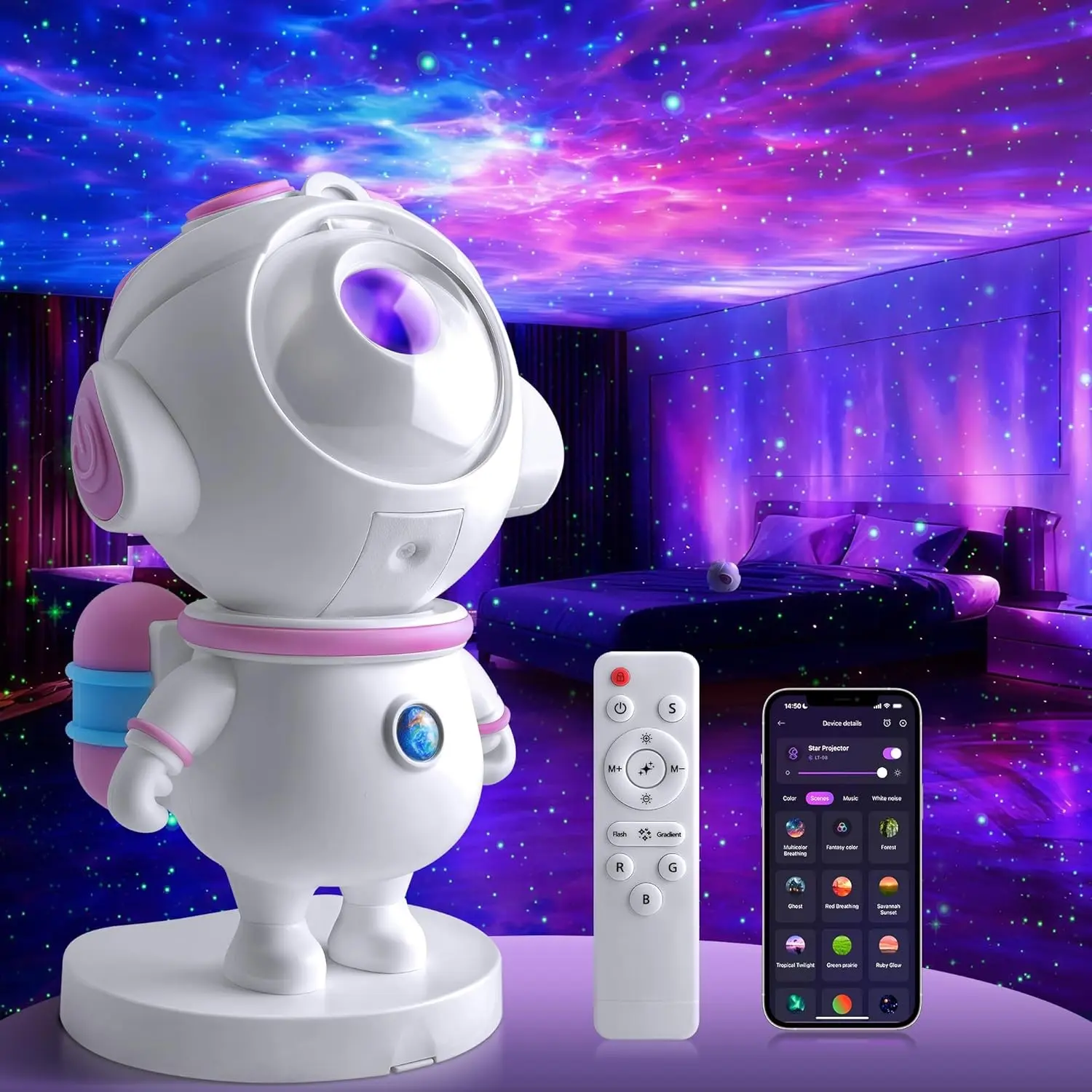 Star Projector Galaxy Night Light Projector,Astronaut Space Projector Starry Nebula Ceiling LED Lamp Light Projector Show for Party Bedroom Gaming Room Decor Aesthetic,Girls Boys Christmas Gift (Pink)