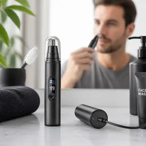 Electric Nose Hair Trimmer for Men Women, Type-C Rechargeable Detachable Head Washable, Low Noise LED Display Portable Grooming Kit, Painless Rounded Blade Won't Hurt Nasal Passages, Waterproof 2 in 1 Nose and Ear Hair Trimmer，Waterproof rotary clipper，