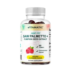Vitamatic Saw Palmetto & Pumpkin Seed Gummies – Sugar-Free Botanical Extract – Natural Raspberry Flavor – Vegan, Non-GMO, Plant-Based Gummies – 60 Count, Gluten Free Vitamins