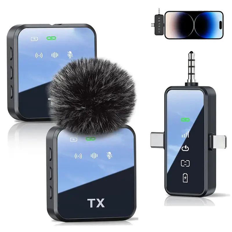 3-in-1 Mini Microphone for iPhone/Android/Camera, Hi-Fi Audio, 48kHz/24-bit, Wireless Microphones, 328ft Range, 18H Battery, Lapel Mic with Noise Reduction for Live Streaming, TikTok, YouTube