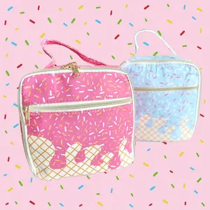 Kids' Fashion Lunch Box Backpack - Ice Cream Drip Print, Square Shape, Lightweight, Waterproof, Baseball Themed Accessory for Back to School, Book-Carrying