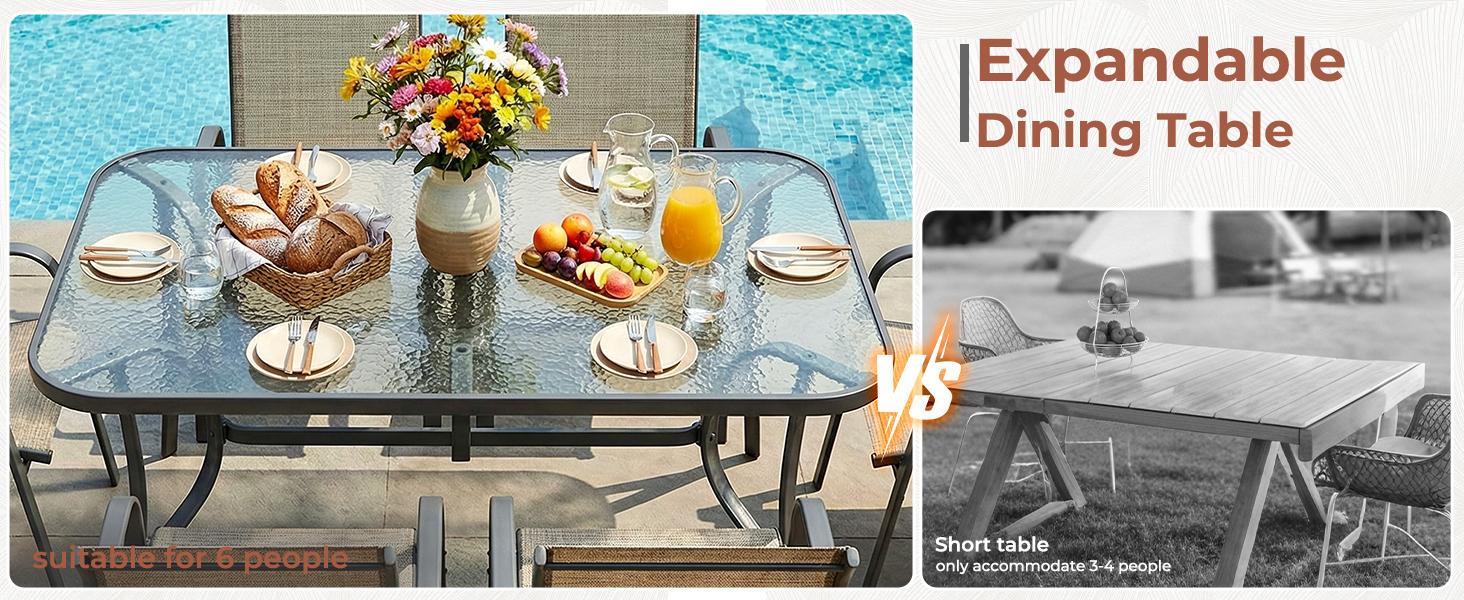 Arlopu 7 Pieces Patio Dining Set, Outdoor Table and Chairs W/1.69″ Umbrella Hole, 30"X 55" Table and Stackable Textilene Chair, All Weather Patio Furniture Set (Umbrella not Included)