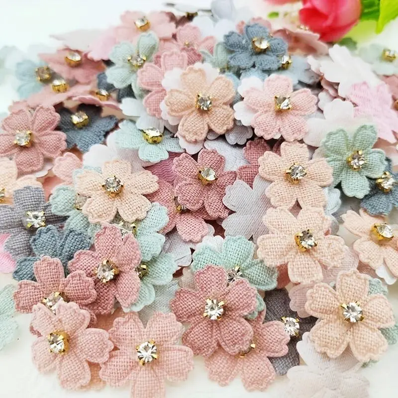 100pcs Sparkling Rhinestone Floral Appliques, Rhinestone Sparkle, 0.91inch - Assorted Colors for DIY Clothing, Hats, Hair Accessories & Crafts