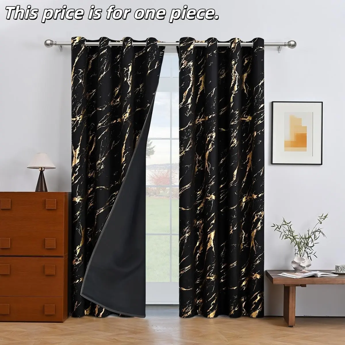 1pc Gold Marble Print Window Curtain, Blackout Soundproof UV Protection, Ideal for Home Decor, Bedroom, Hotel Decoration