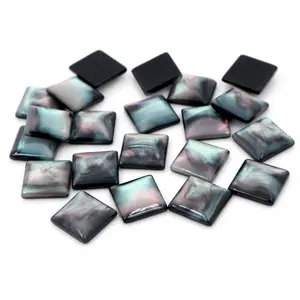 New Fashion 40pcs 12mm Black Color Square Style Flat back Resin Cabochons Cameo-O7-11